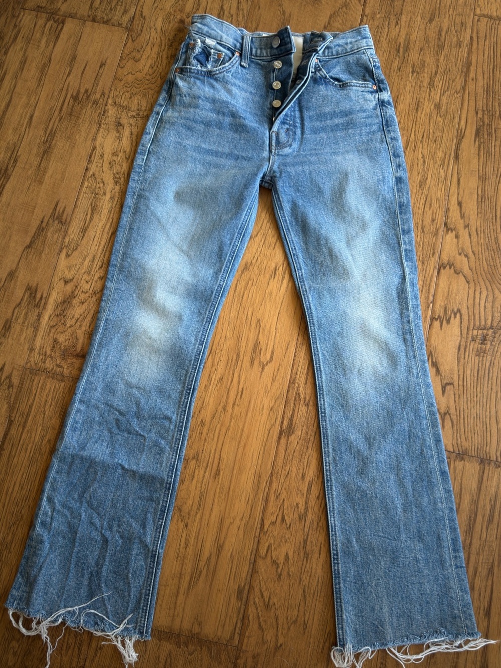 MOTHER SUPERIOR High Rise Button Fly Raw Hem Jeans Size 24
